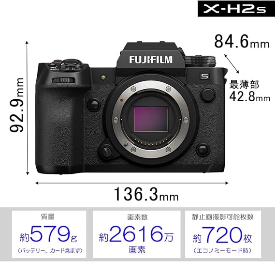 Fujifilm X-H2S Mirrorless Camera (Body Only), Black Fujifilm X-H2S Mirrorless Camera (Body Only), Black